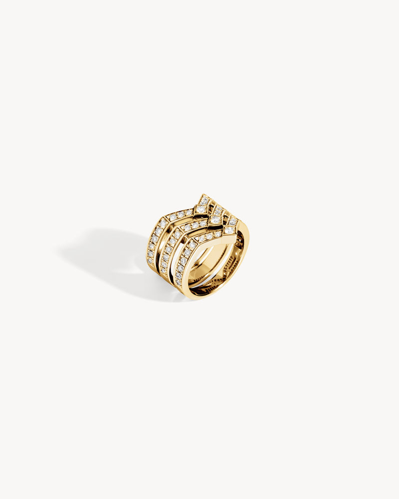 Stairway 3 Rows Ring - Yellow Gold & Diamonds - Image 3