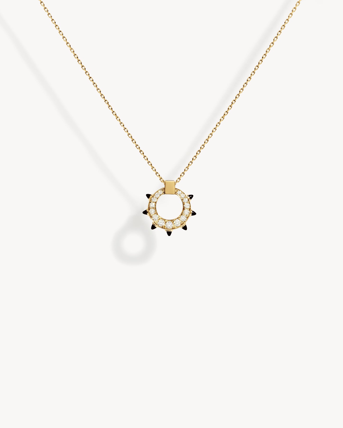 Collier Spike Cercle - Or Jaune, Agates Noires & Diamants