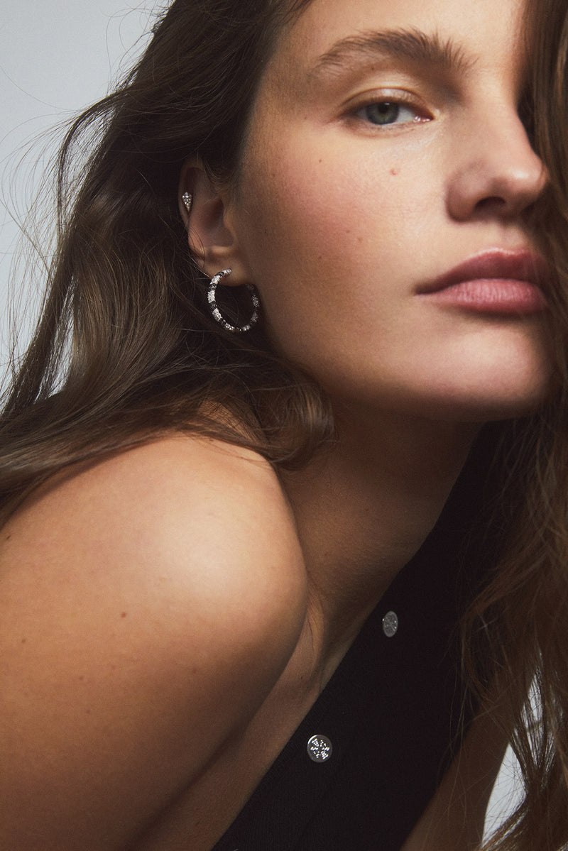 Reptile Hoop Earrings - White Gold & White & Black Diamonds - Image 3