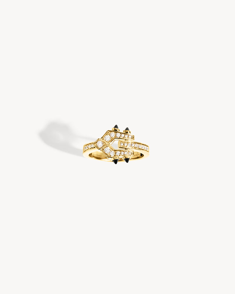 Mini Spike Ring - Yellow Gold, Black Agates & Diamonds - Image 3