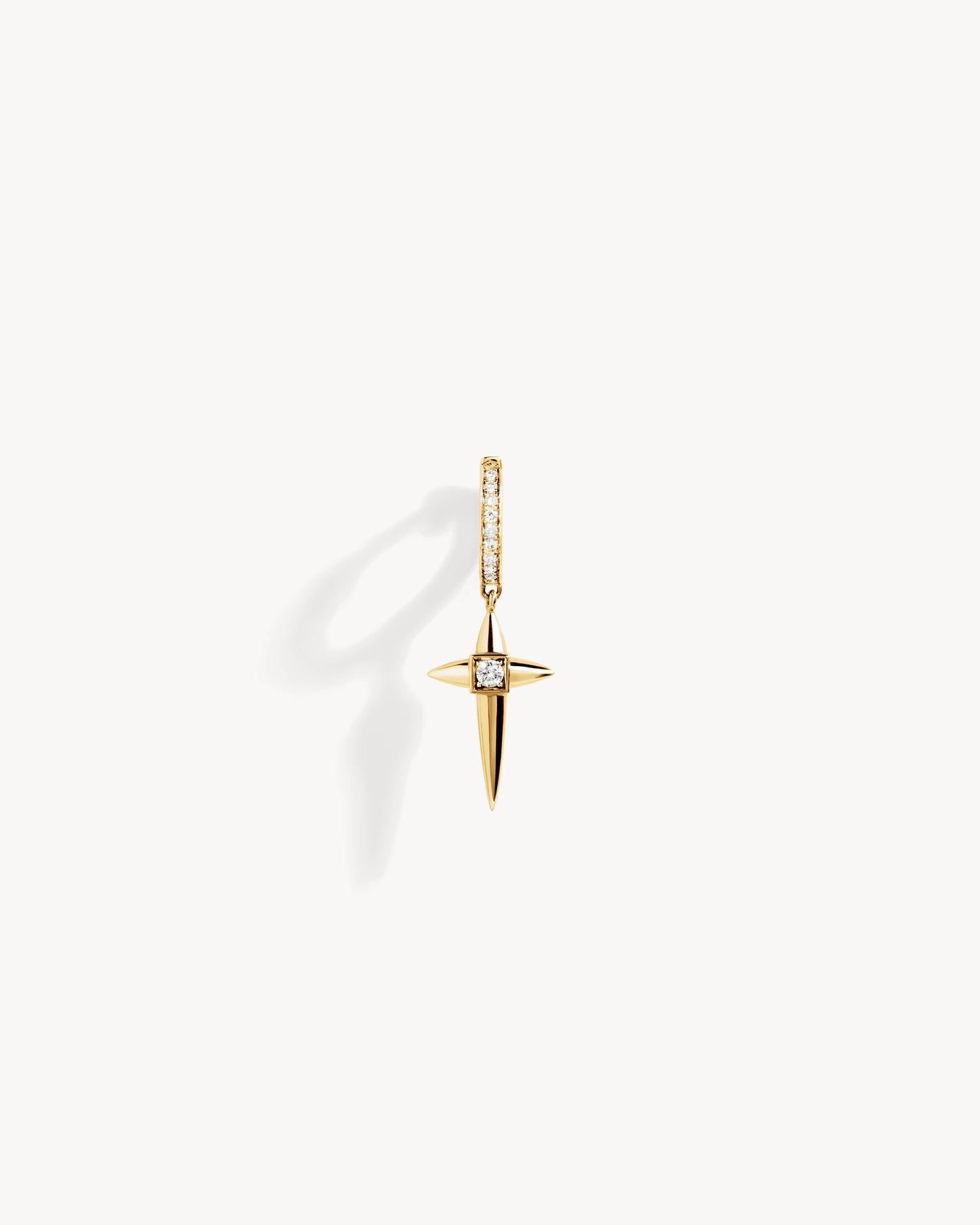 Rockaway Mini Cross Hoop Earring - Yellow Gold & Diamonds