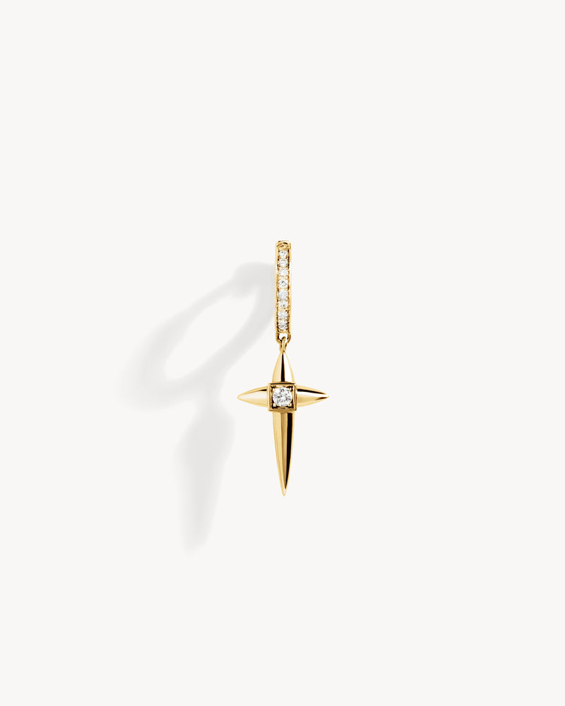 Rockaway Mini Cross Hoop Earring - Yellow Gold & Diamonds - Image 1