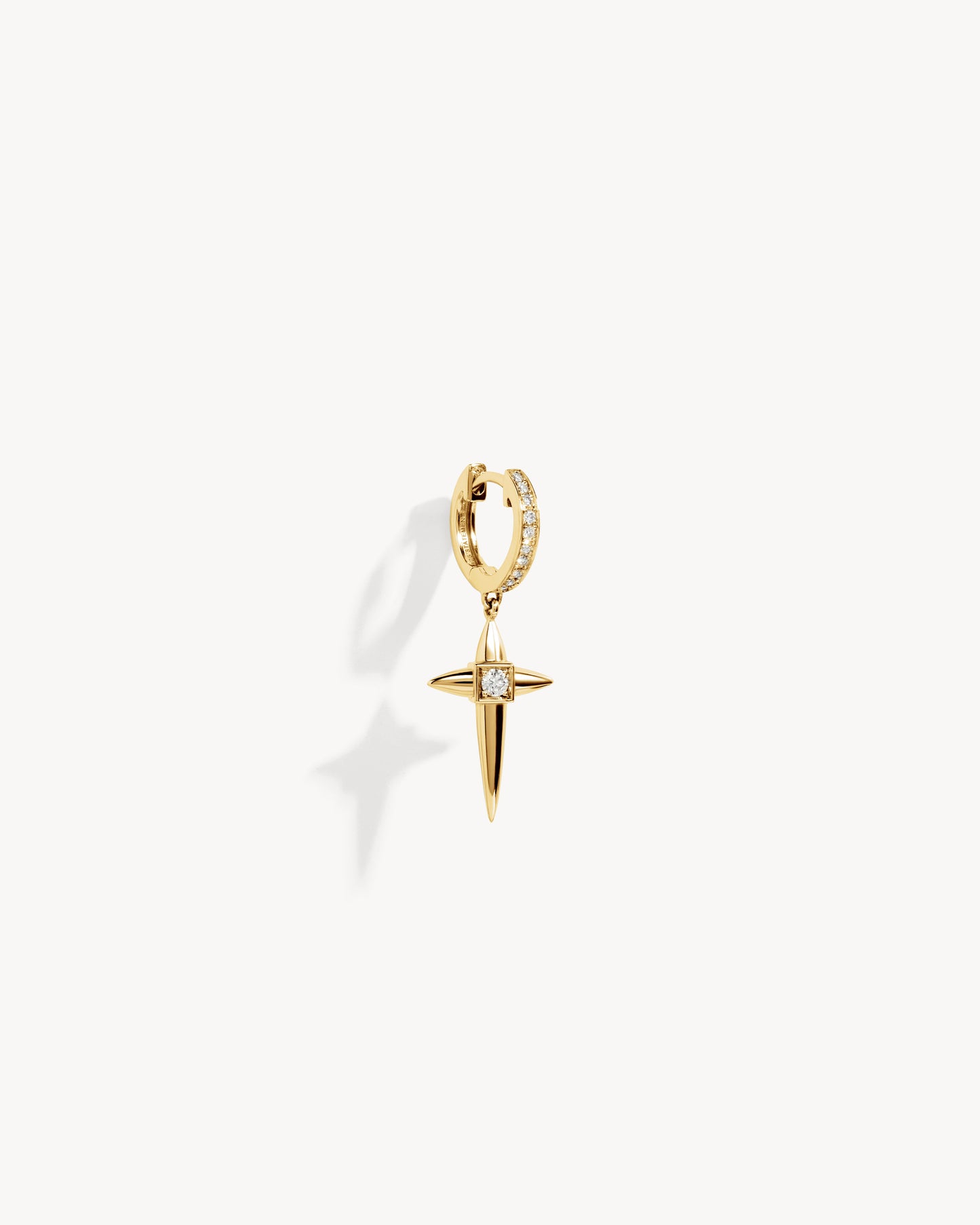 Rockaway Mini Cross Hoop Earring - Yellow Gold & Diamonds