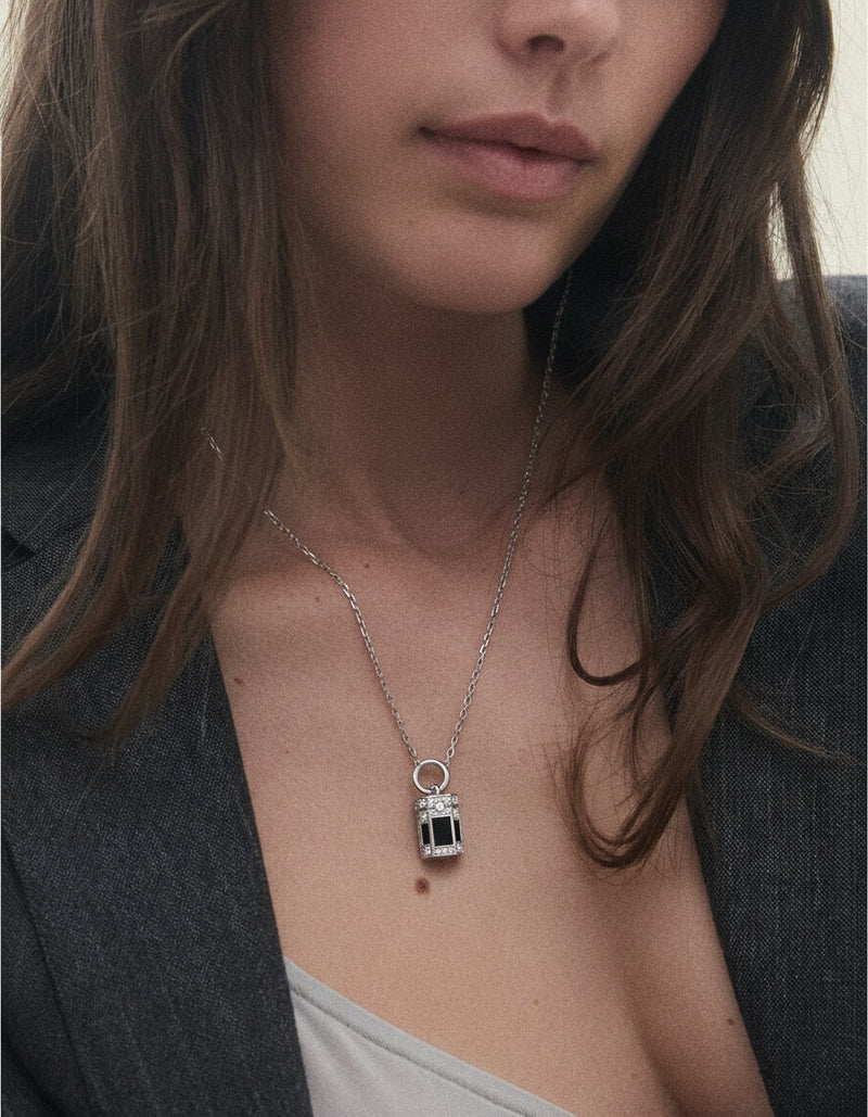 Collier Wish Box Dream - Argent, Agate noire & Diamants - Image 2