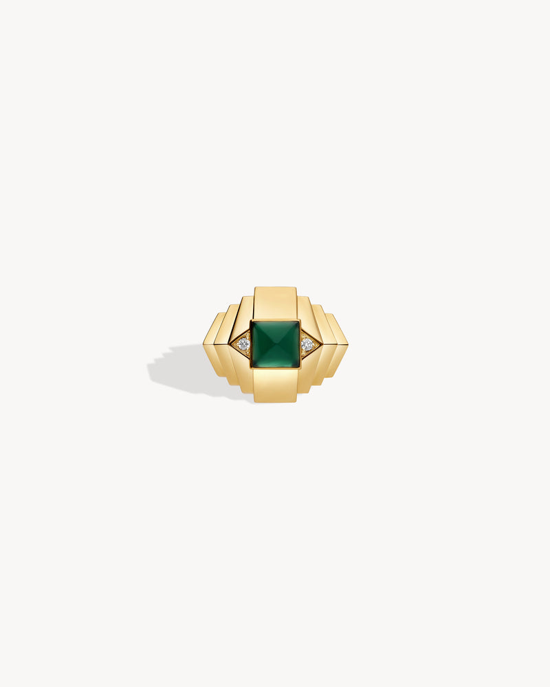 Bague Rockaway Mini Pyramide - Or Jaune & Agate Verte - Image 1