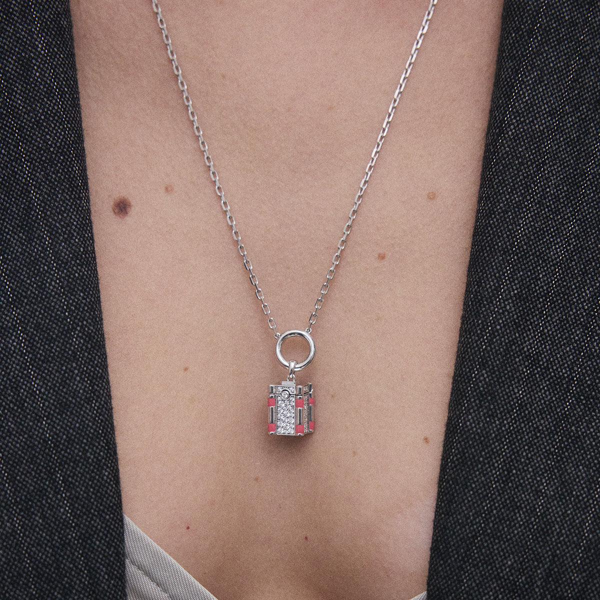 Collier Wish Box Hope - Argent, Émail & Diamants