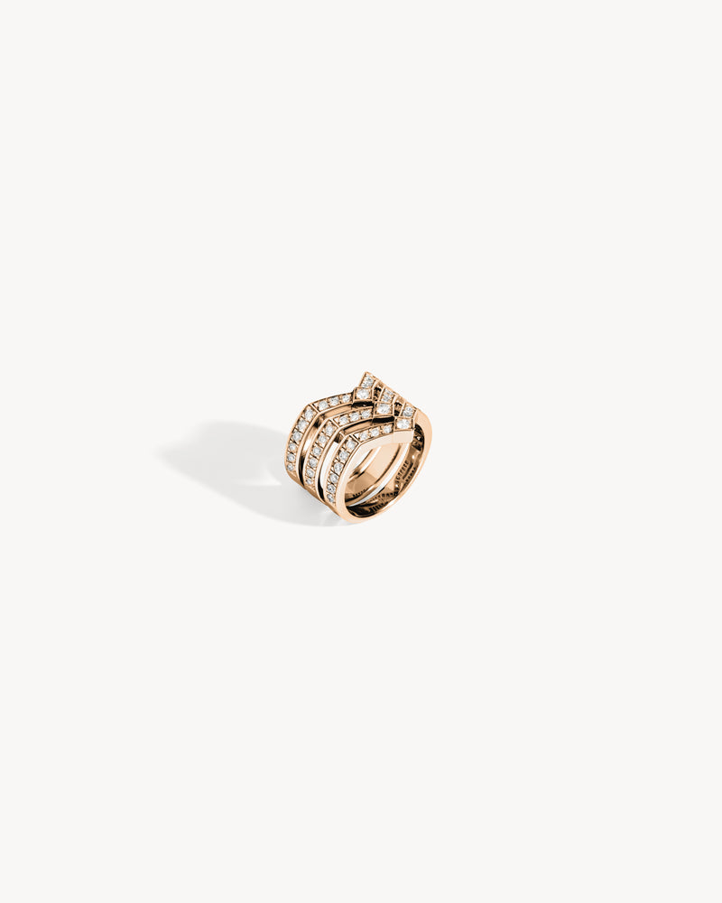 Stairway 3 Rows Ring - Pink Gold & Diamonds - Image 3