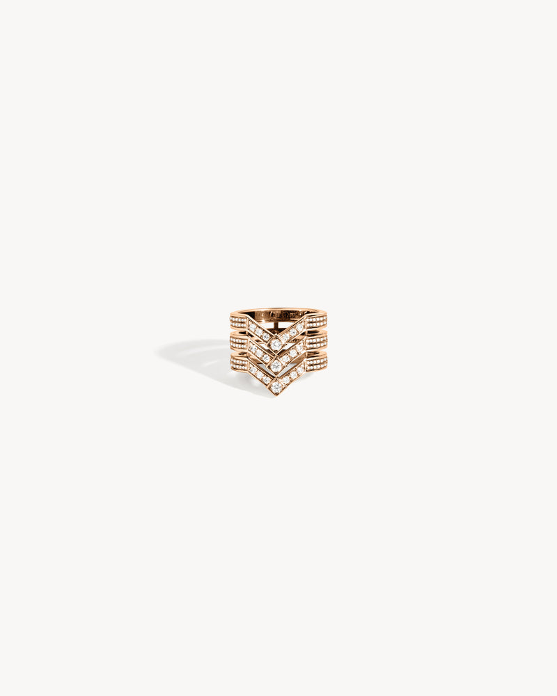 Stairway 3 Rows Ring - Pink Gold & Diamonds - Image 1