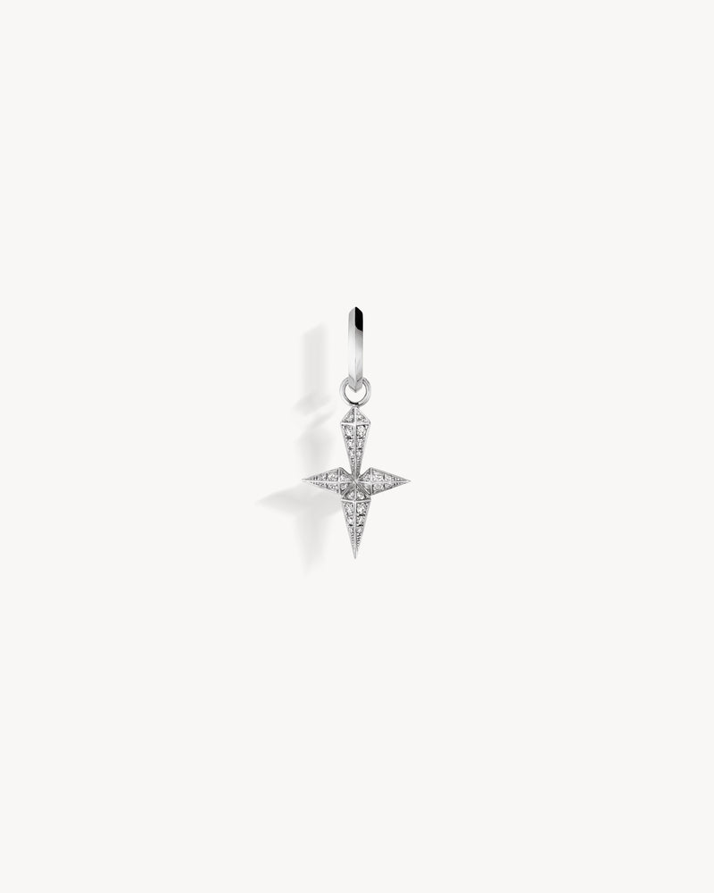 Rockaway Cross Hoop Earring - Silver & Diamonds - Image 1