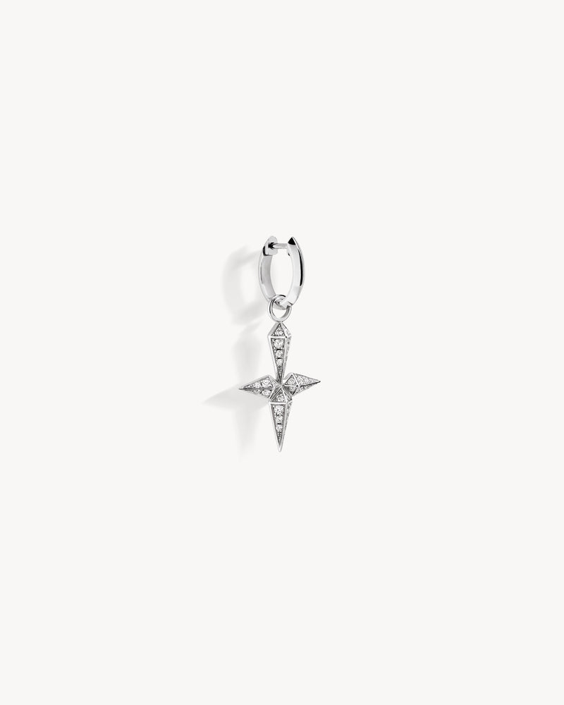 Rockaway Cross Hoop Earring - Silver & Diamonds - Image 3
