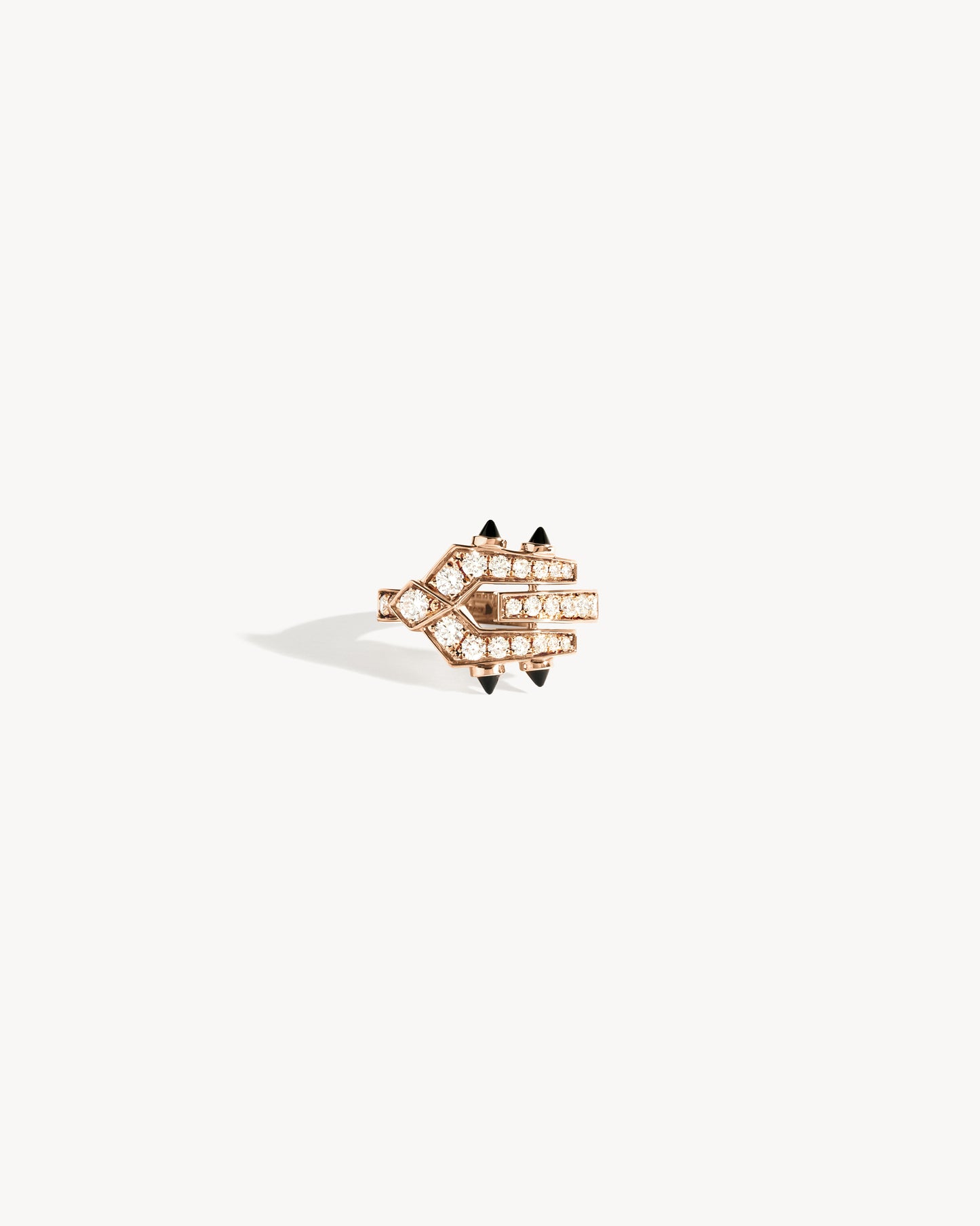 Bague Spike - Or Rose, Agates Noires & Diamants