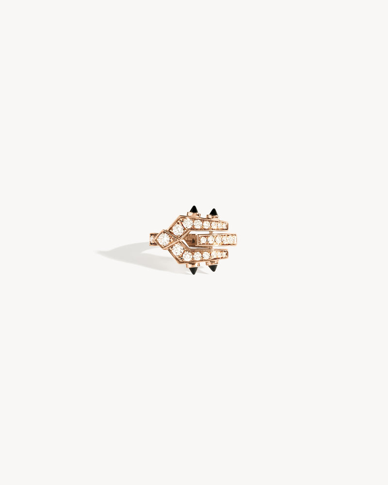 Spike Ring - Pink Gold, Black Agates & Diamonds - Image 1