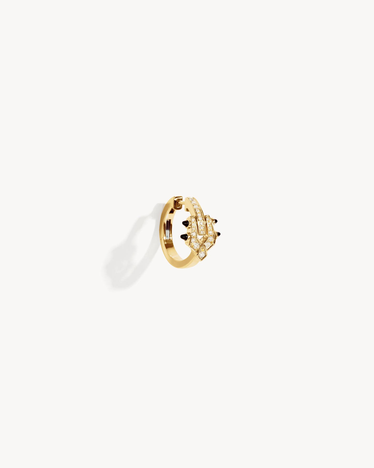 Spike Hoop earring - Yellow Gold, Black Agates & Diamonds
