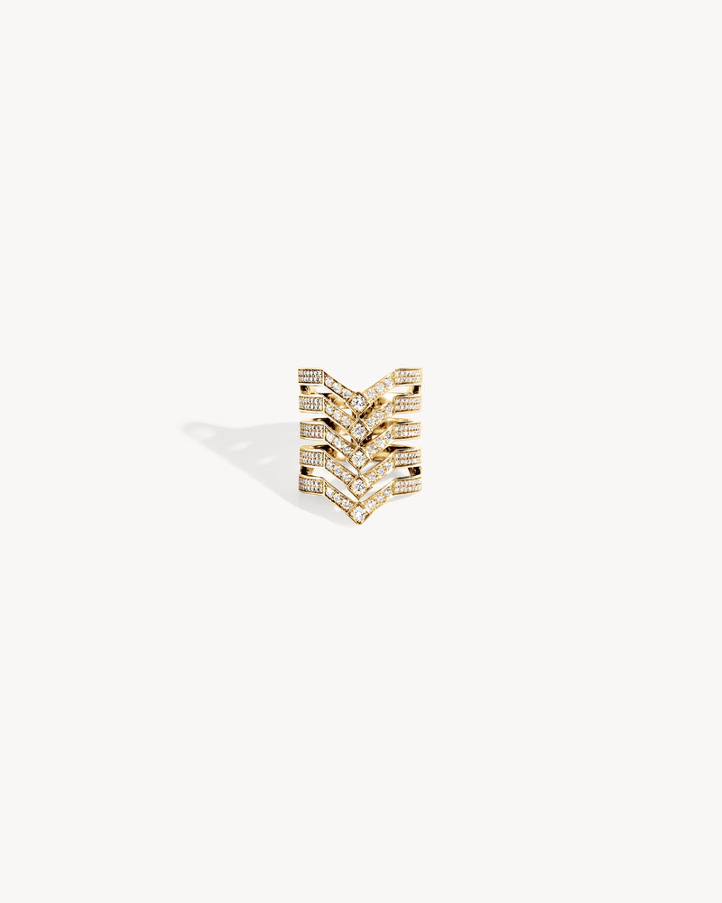 Stairway 5 Rows Ring - Yellow Gold & Diamonds - Image 1