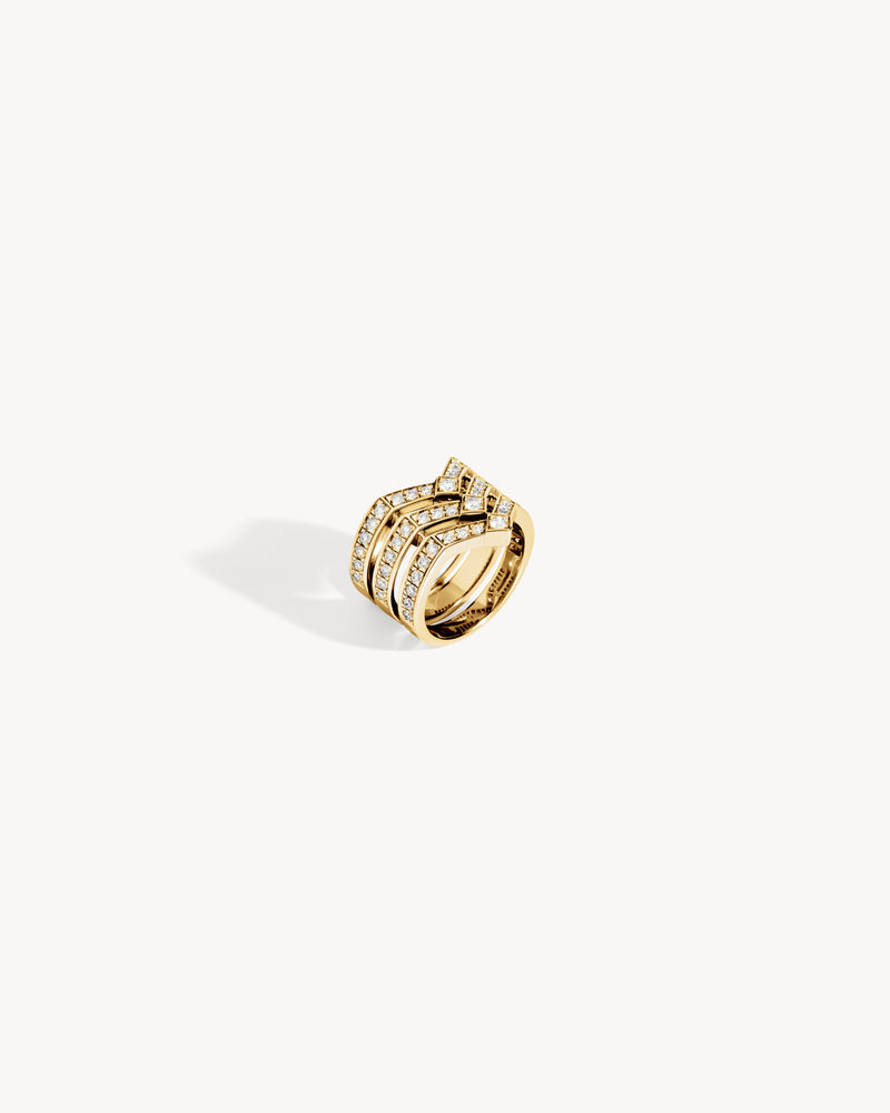 Stairway 3 Rows Ring - Yellow Gold & Diamonds - Image 3
