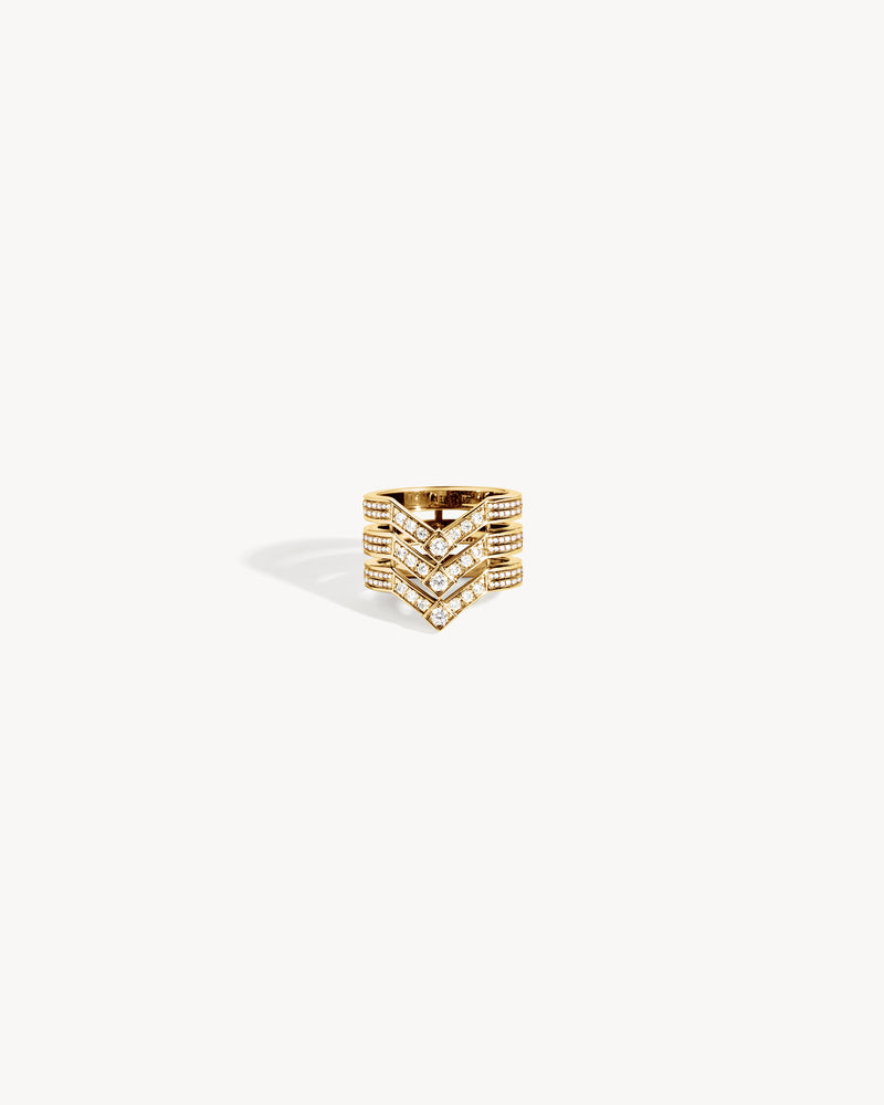 Stairway 3 Rows Ring - Yellow Gold & Diamonds - Image 1