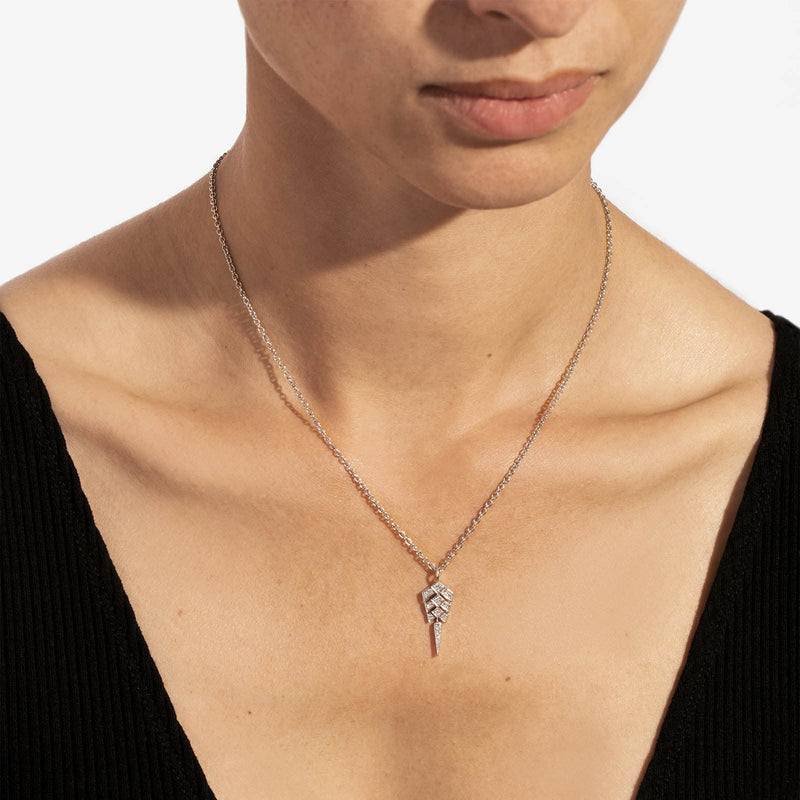 Stairway S Necklace - Silver & Diamonds - Image 2
