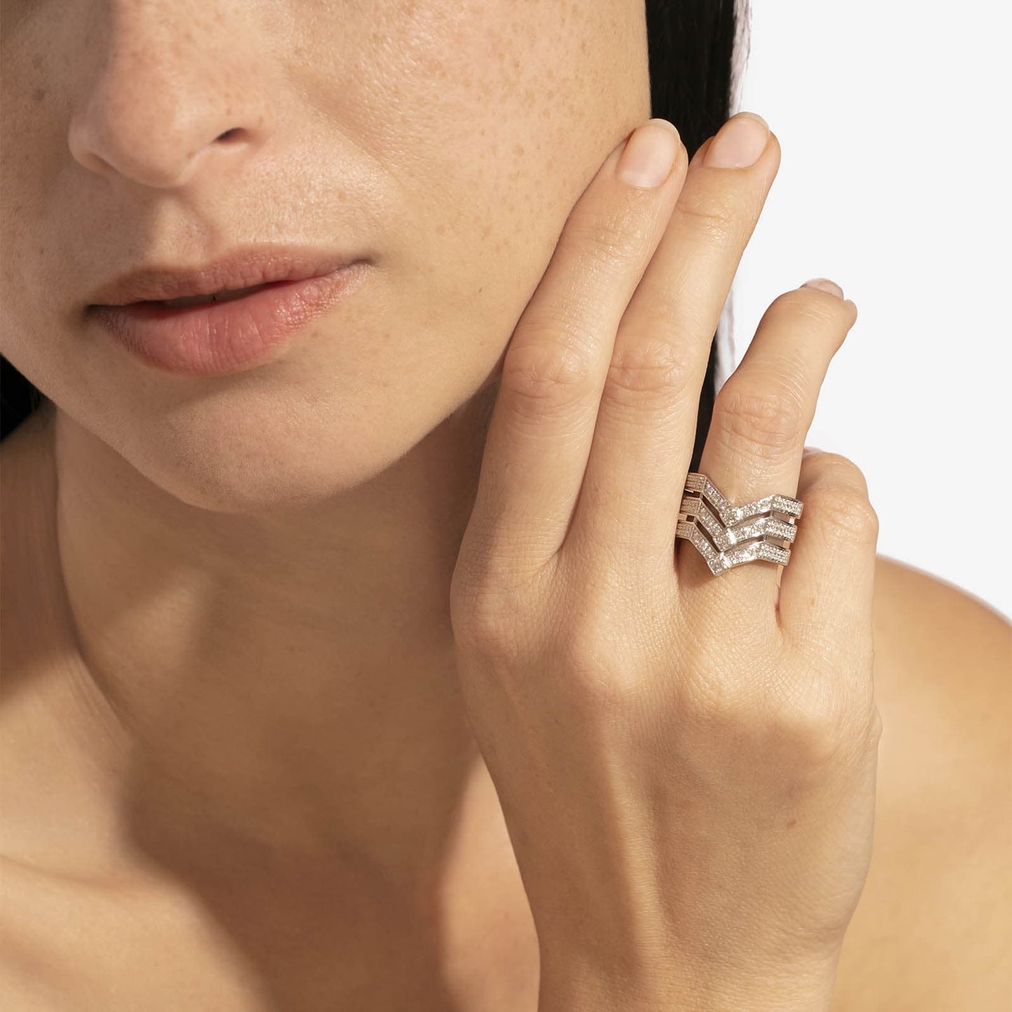 Bague Stairway 3 Rangs - Argent & Diamants