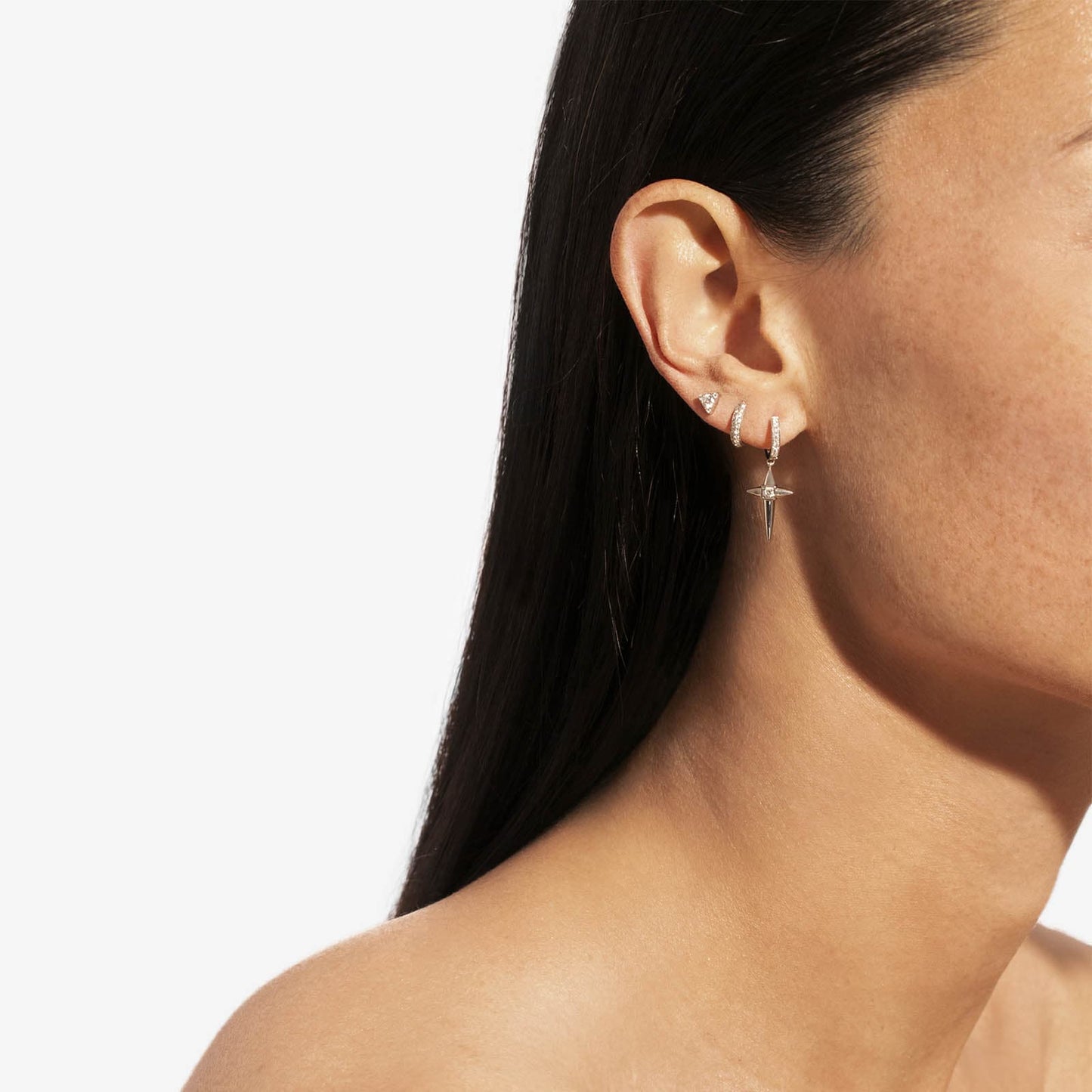 Rockaway Mini Cross Hoop Earring - Silver & Diamonds