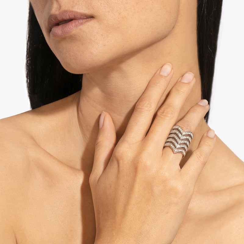 Bague Stairway 5 Rangs - Argent & Diamants - Image 4
