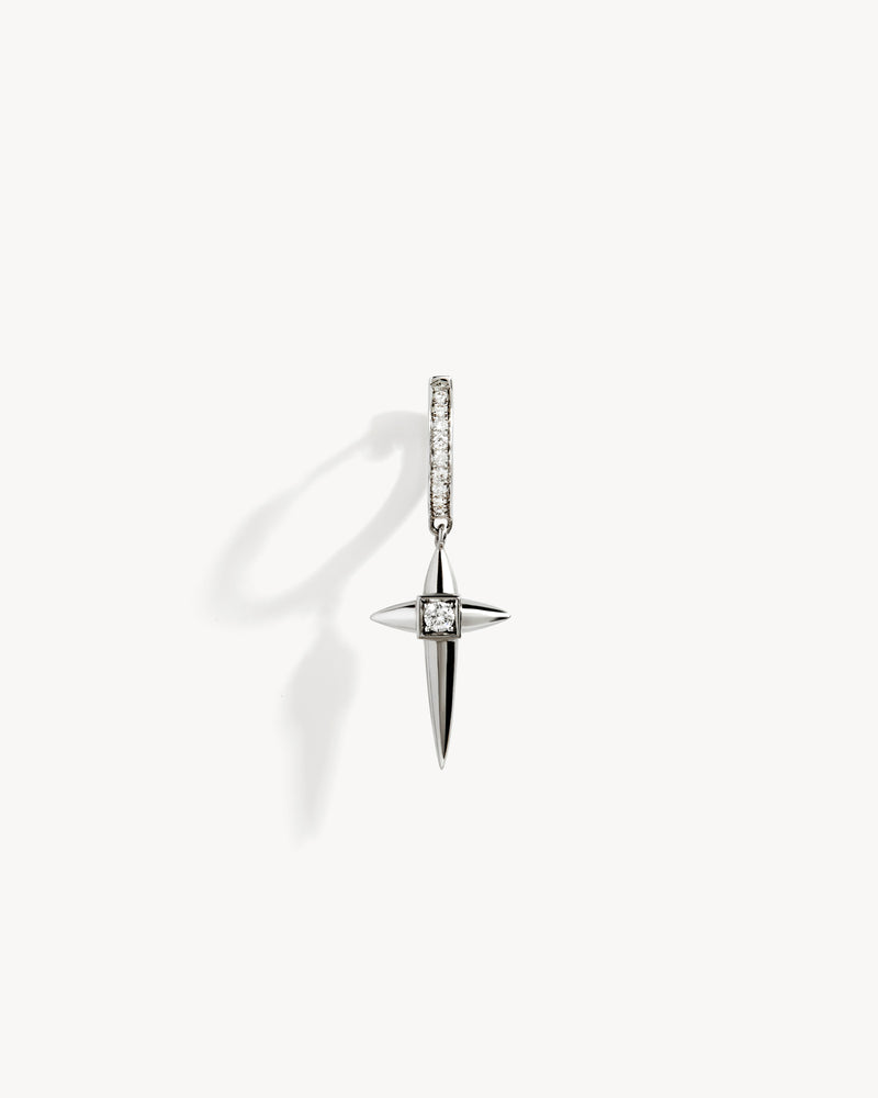 Rockaway Mini Cross Hoop Earring - Silver & Diamonds - Image 1