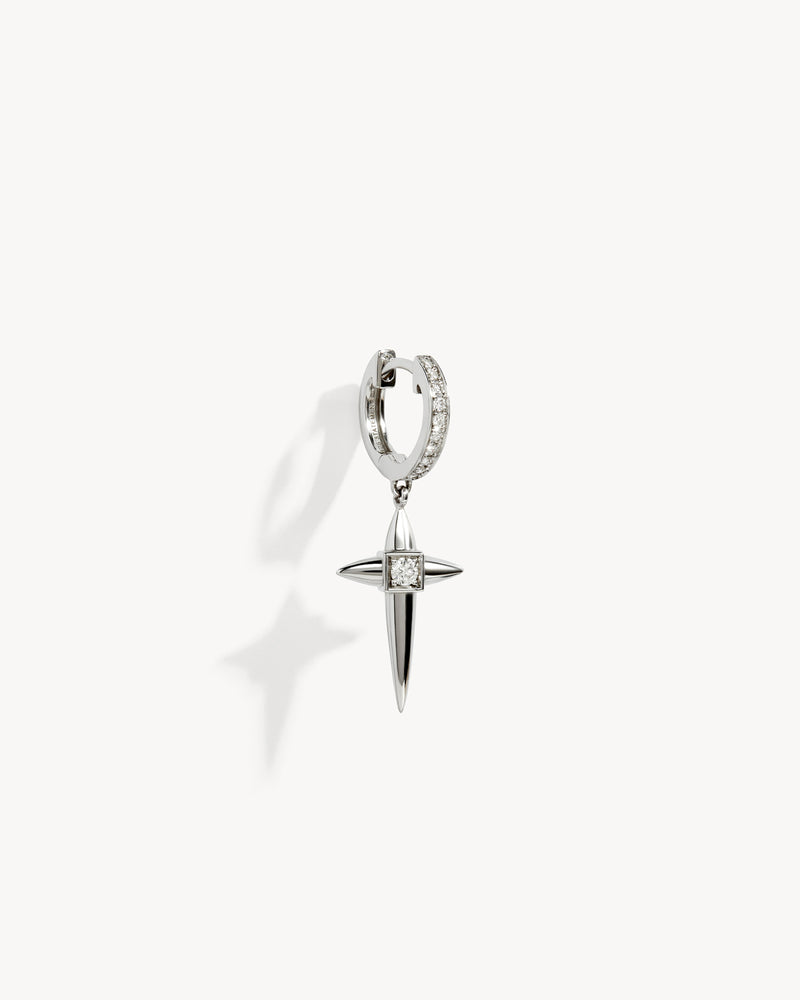 Rockaway Mini Cross Hoop Earring - Silver & Diamonds - Image 3