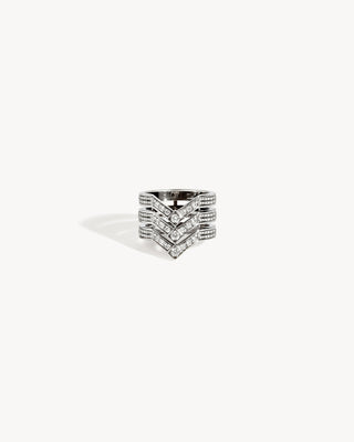 Stairway 3 Rows Ring - Silver & Diamonds