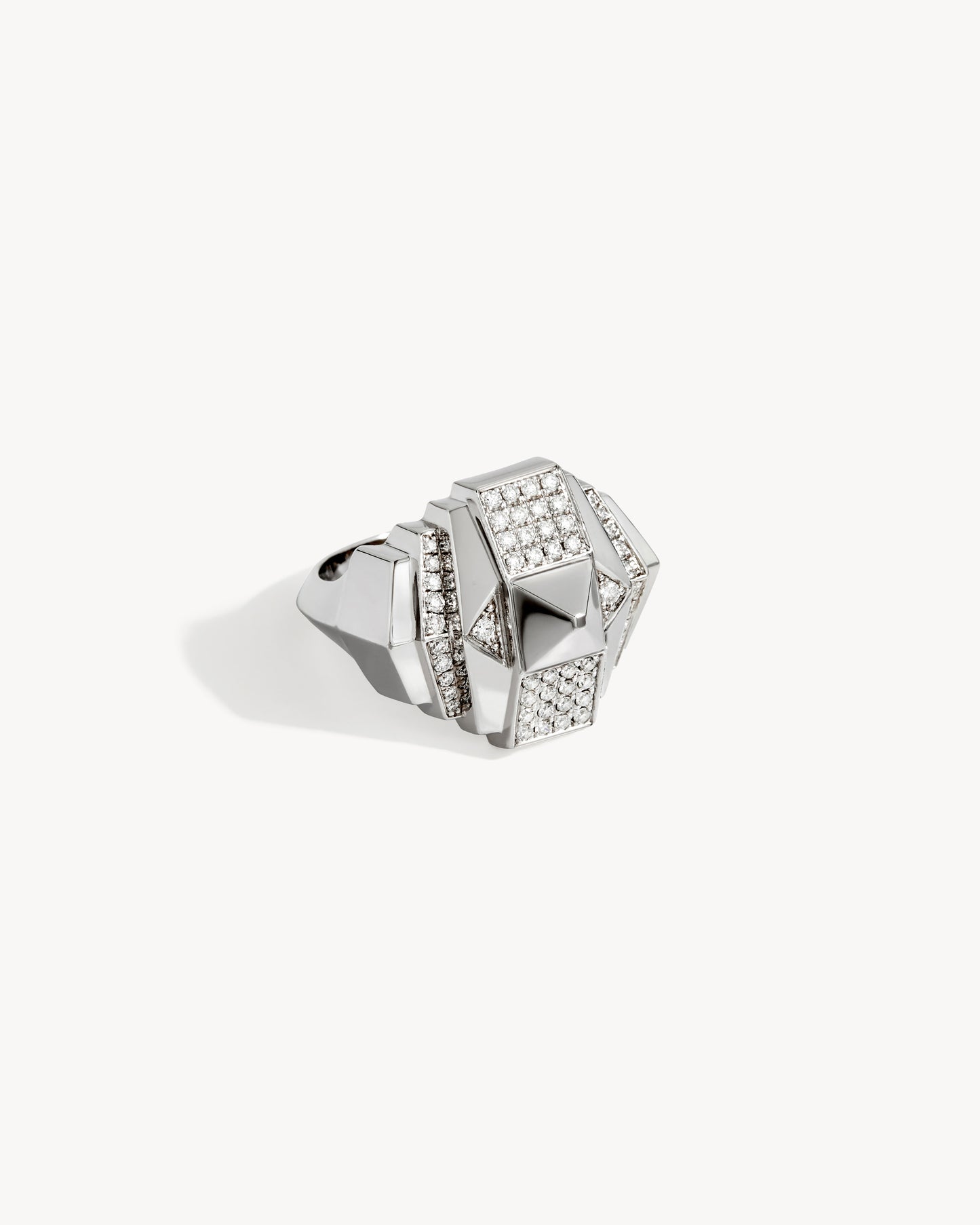 Rockaway Pyramid Half Paved Ring - Silver & Diamonds