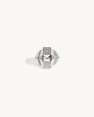 Rockaway Pyramid Half Paved Ring - Silver & Diamonds