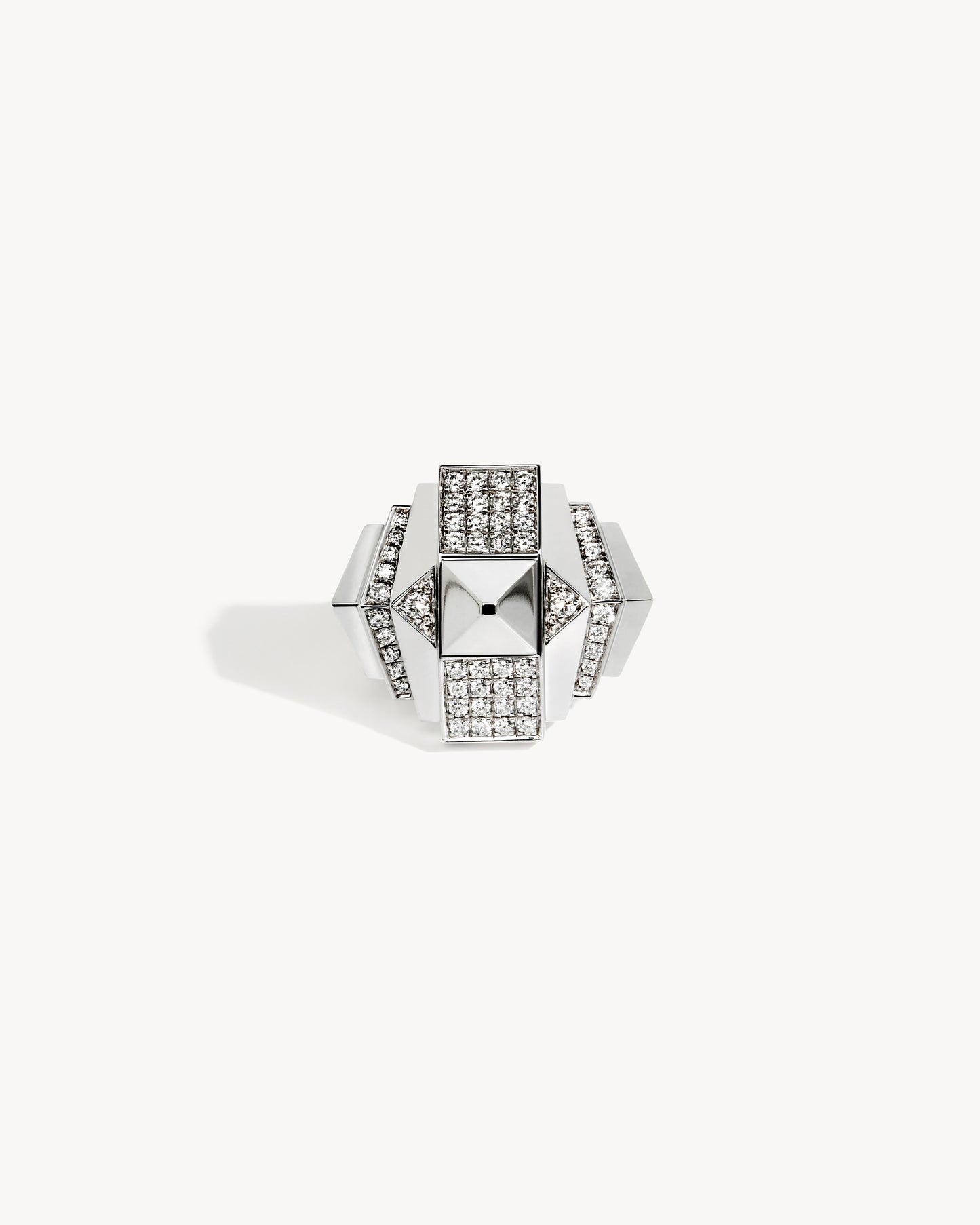 Rockaway Pyramid Half Paved Ring - Silver & Diamonds