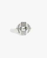 Rockaway Pyramid Half Paved Ring - Silver & Diamonds