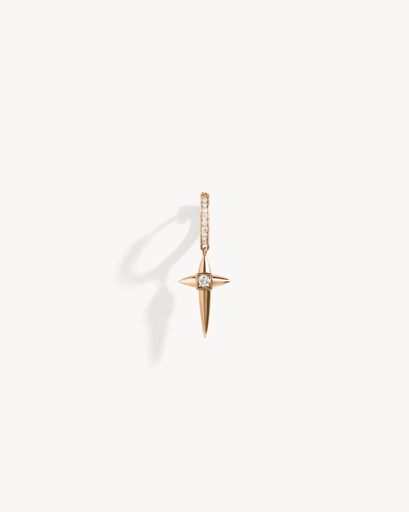 Créole Rockaway Mini Croix - Or Rose & Diamants - Image 1