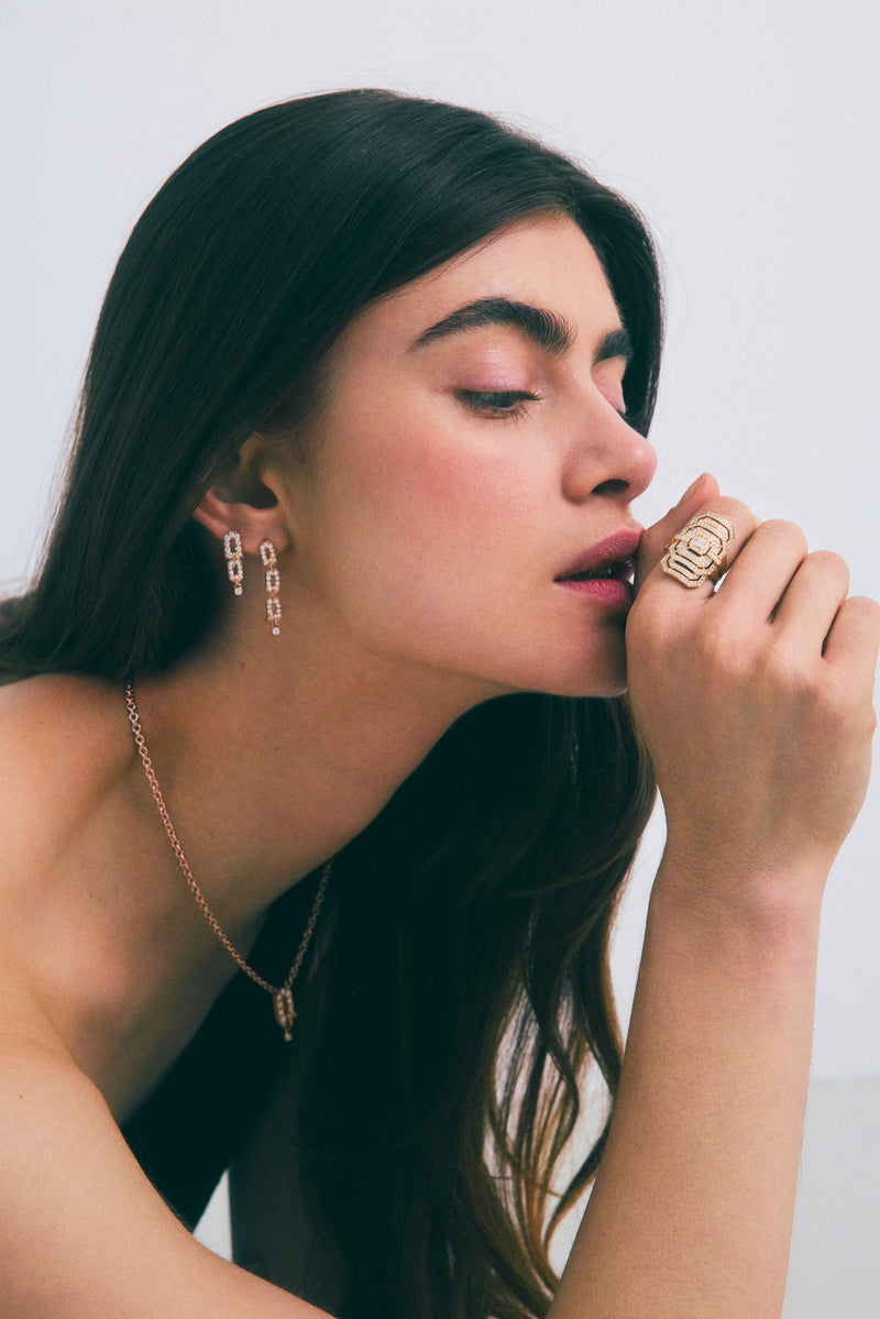 My Way Double-Row Earrings - Pink Gold & Diamonds - Image 2
