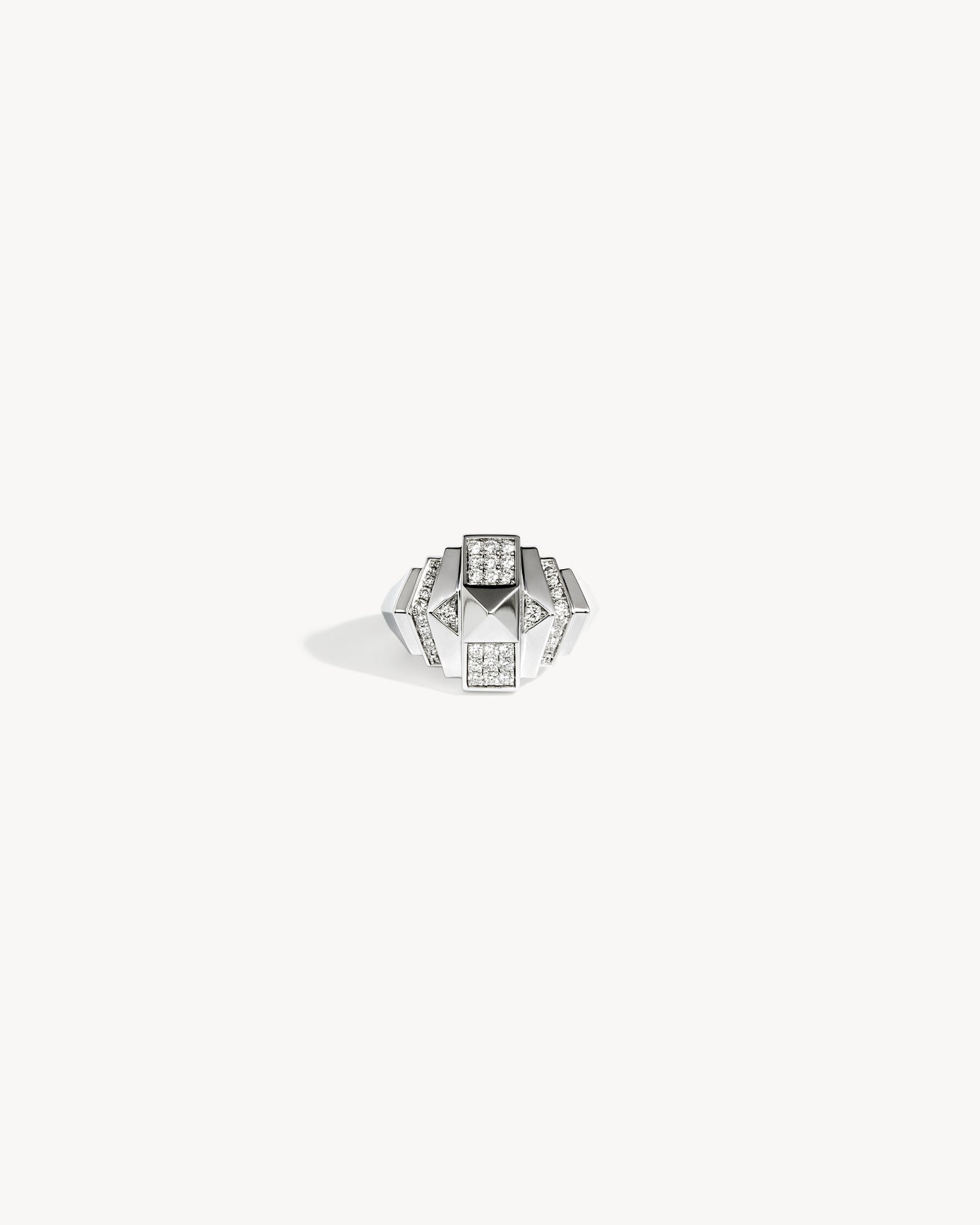 Rockaway Mini Pyramid Half Paved Ring - Silver & Diamonds