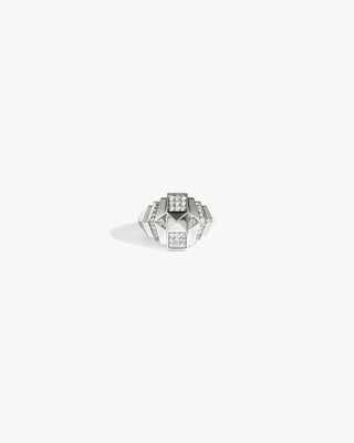 Rockaway Mini Pyramid Half Paved Ring - Silver & Diamonds