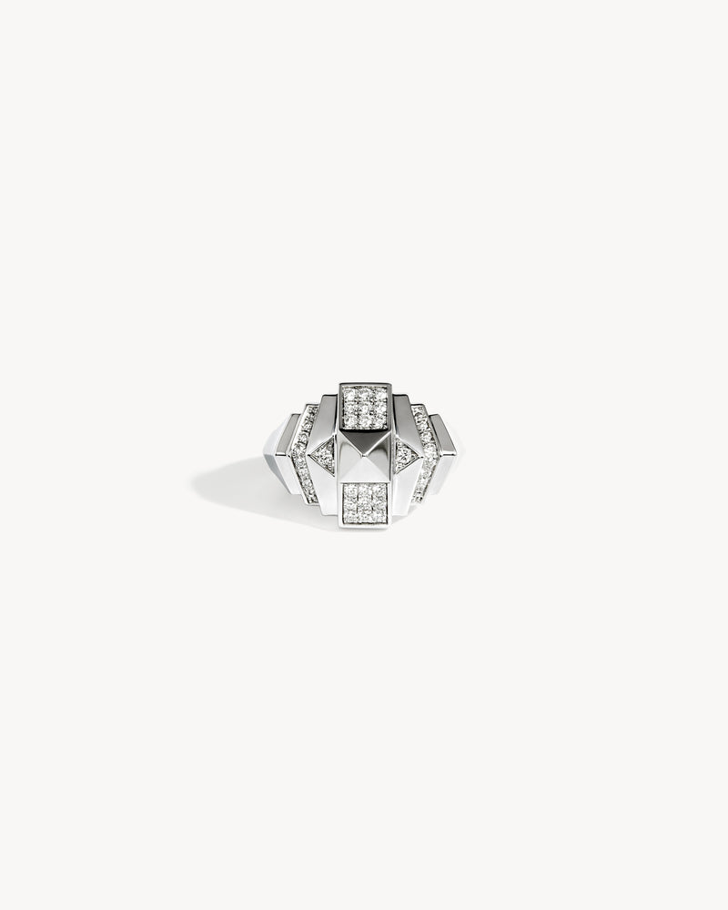 Rockaway Mini Pyramid Half Paved Ring - Silver & Diamonds - Image 1