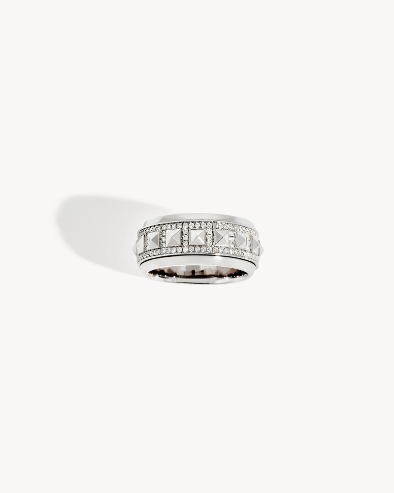 Rockaway Spinner Half Paved Ring - Silver & Diamonds - Image 1