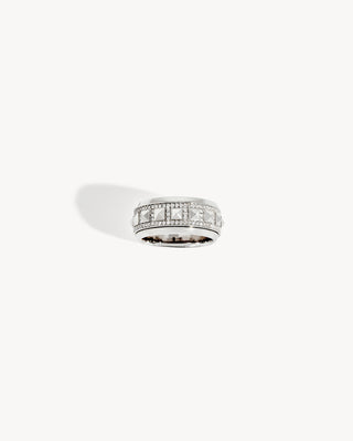 Rockaway Spinner Half Paved Ring - Silver & Diamonds