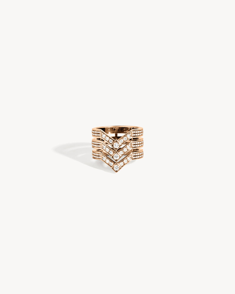 Stairway 3 Rows Ring - Pink Gold & Diamonds - Image 1