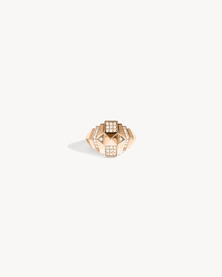 Rockaway Mini Pyramid Half Paved Ring - Pink Gold & Diamonds