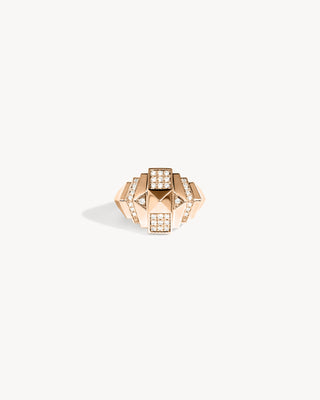 Rockaway Mini Pyramid Half Paved Ring - Pink Gold & Diamonds