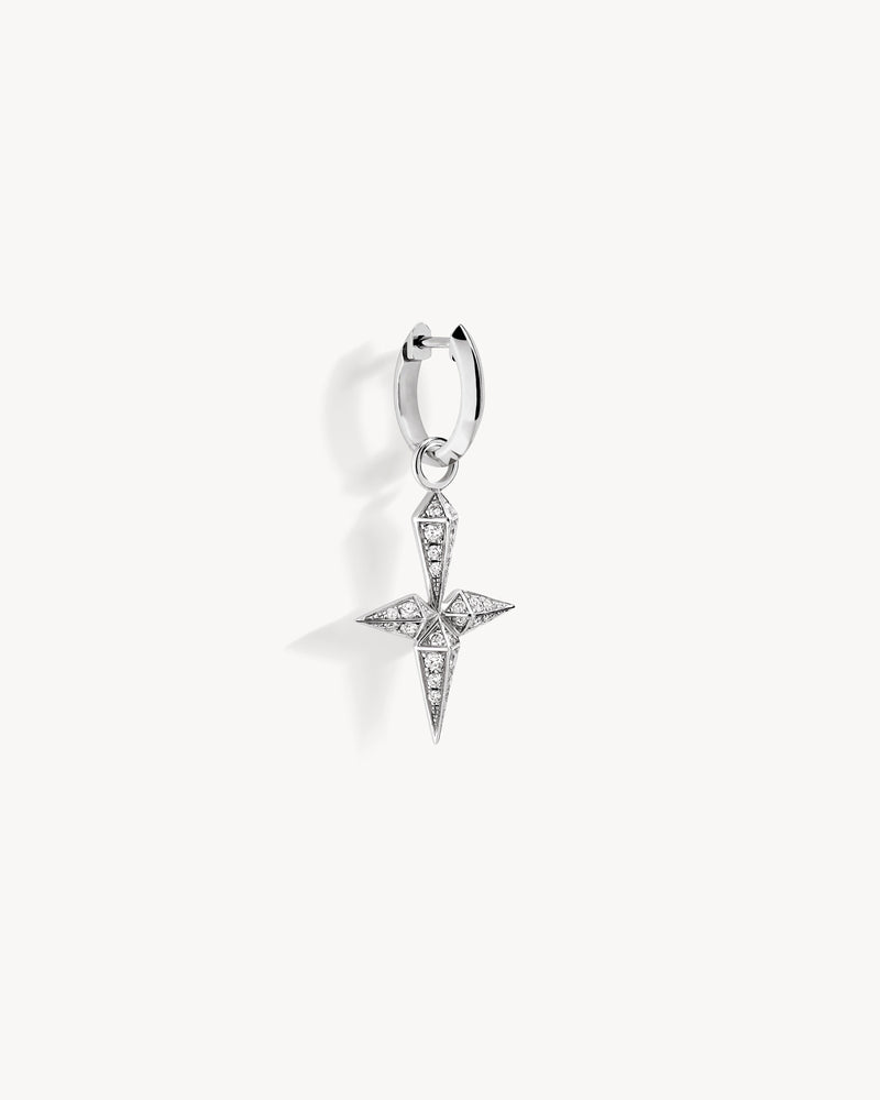 Rockaway Cross Hoop Earring - Silver & Diamonds - Image 3