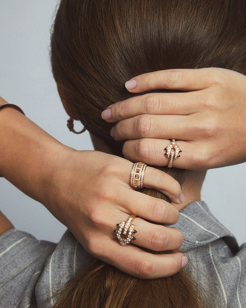 Mini Spike Ring - Pink Gold, Black Agates & Diamonds - Image 2