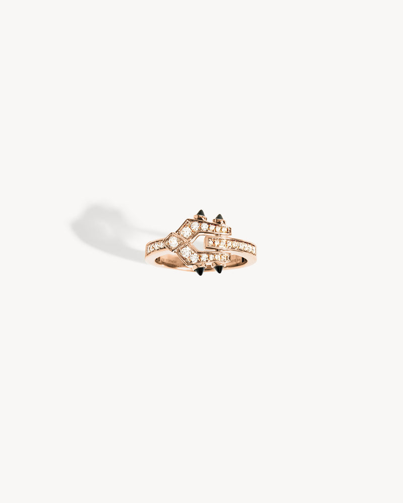 Mini Spike Ring - Pink Gold, Black Agates & Diamonds - Image 3
