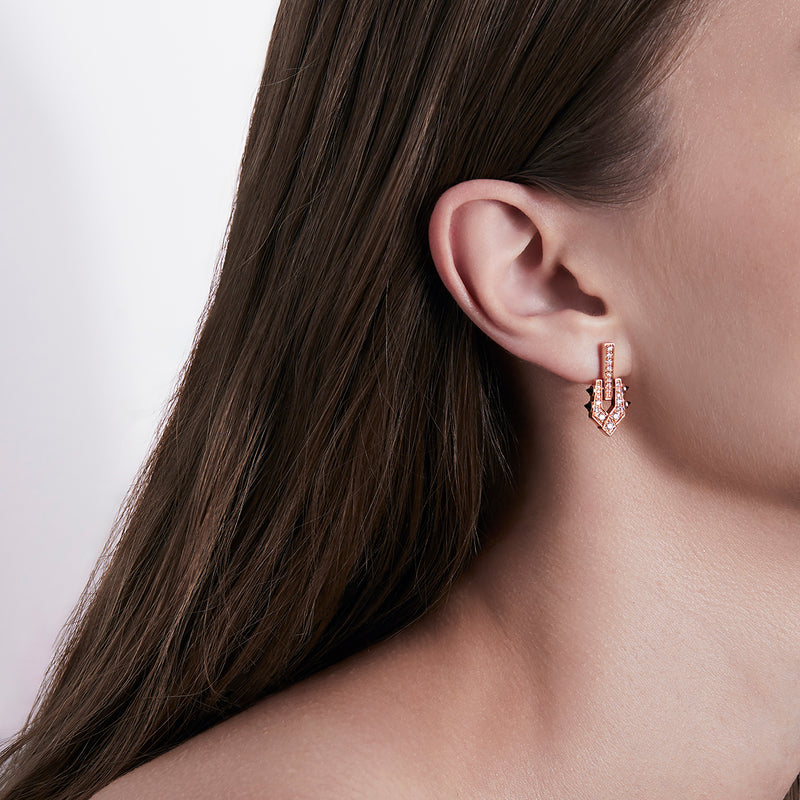Boucle d'oreille Spike - Or Rose, Agates Noires & Diamants - Image 2