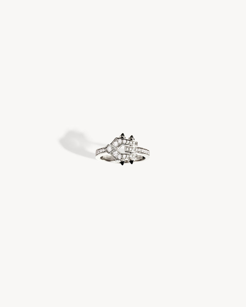 Bague Mini Spike - Argent, Agates Noires & Diamants - Image 3
