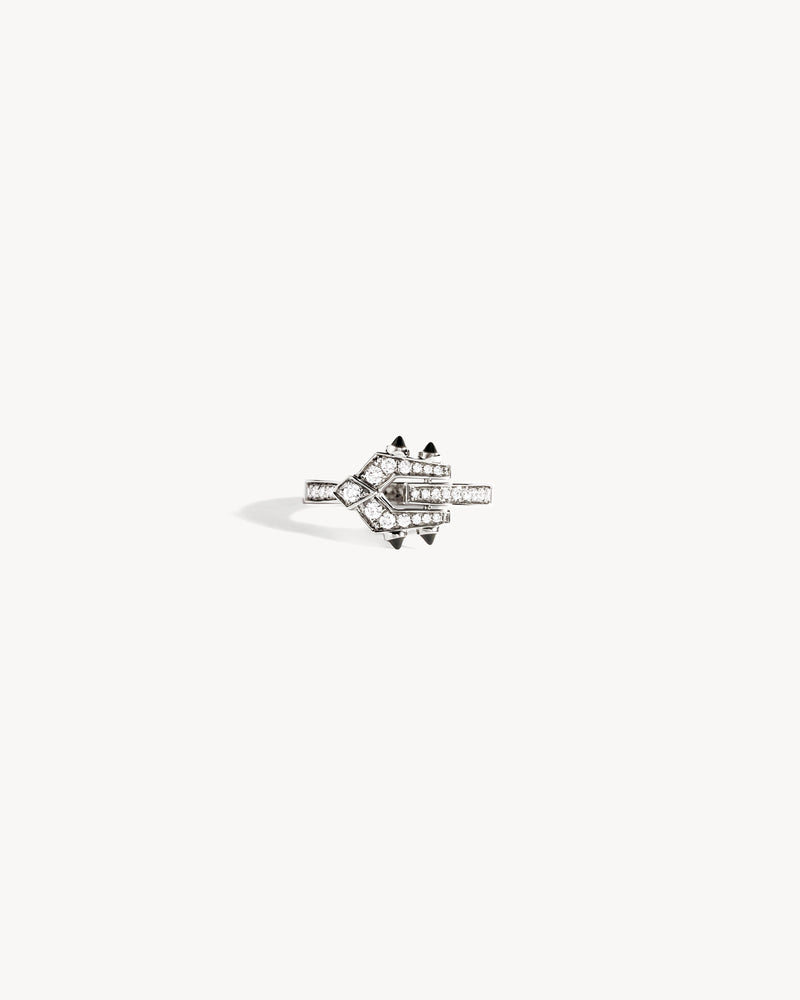 Bague Mini Spike - Argent, Agates Noires & Diamants - Image 1