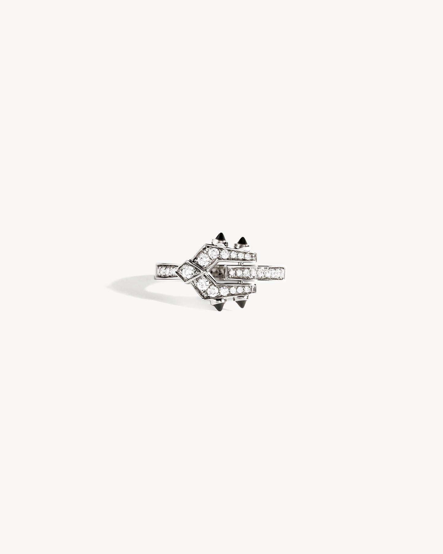 Mini Spike Ring - Silver, Black Agates & Diamonds