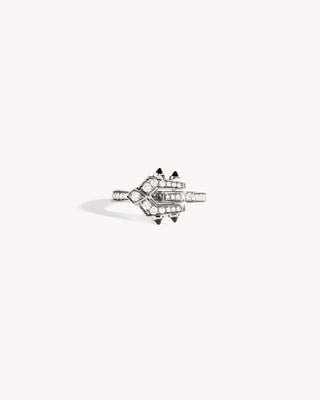 Bague Mini Spike - Argent, Agates Noires & Diamants