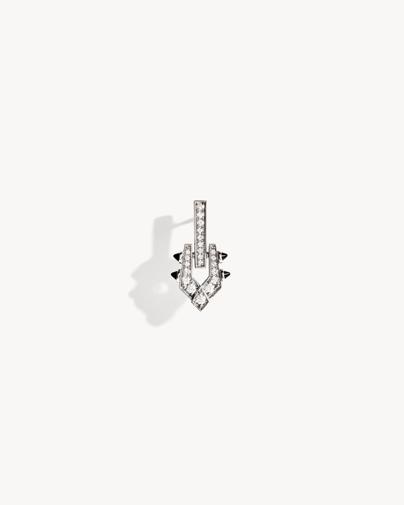 Boucle d'oreille Spike - Argent, Agates Noires & Diamants - Image 1